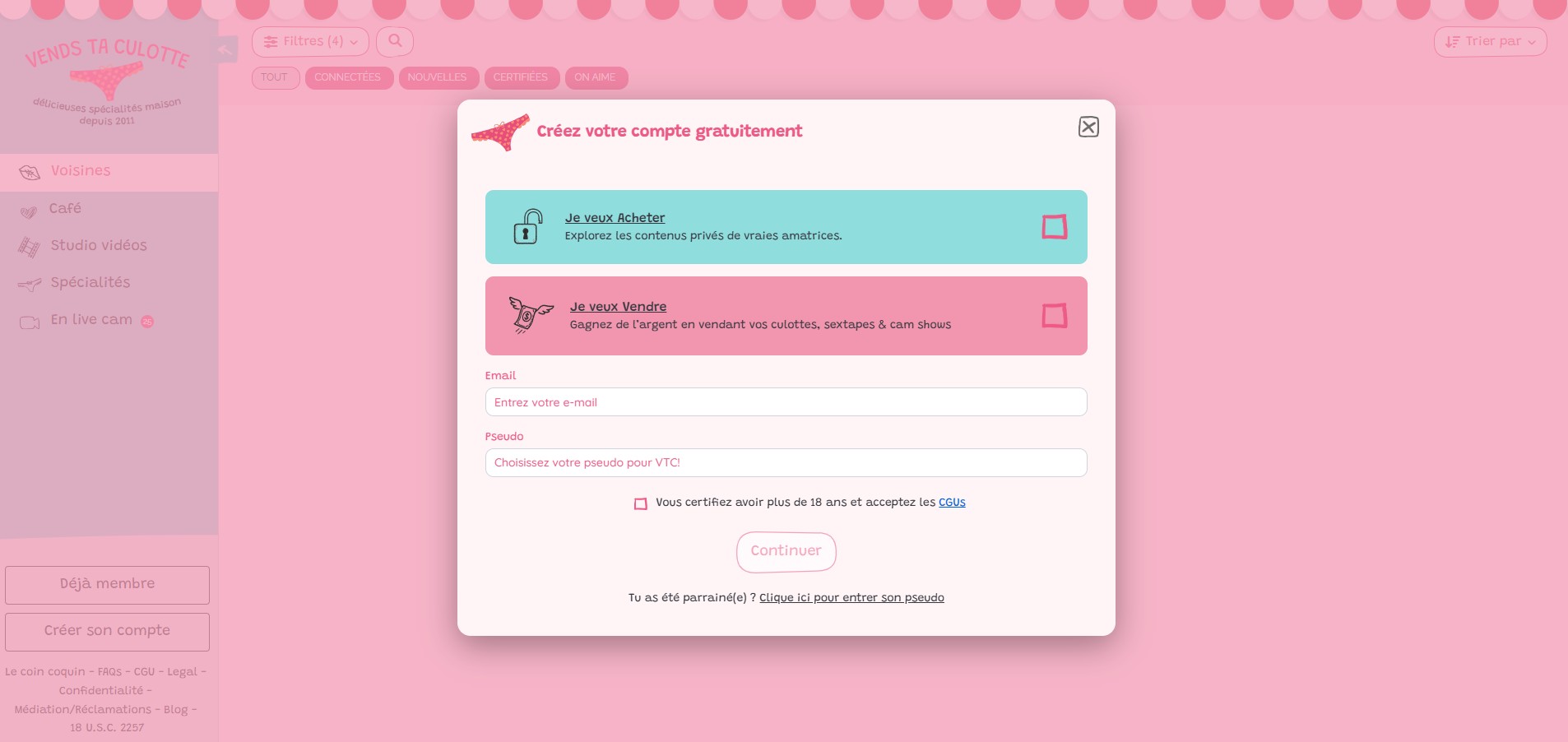 création compte site vends ta culotte